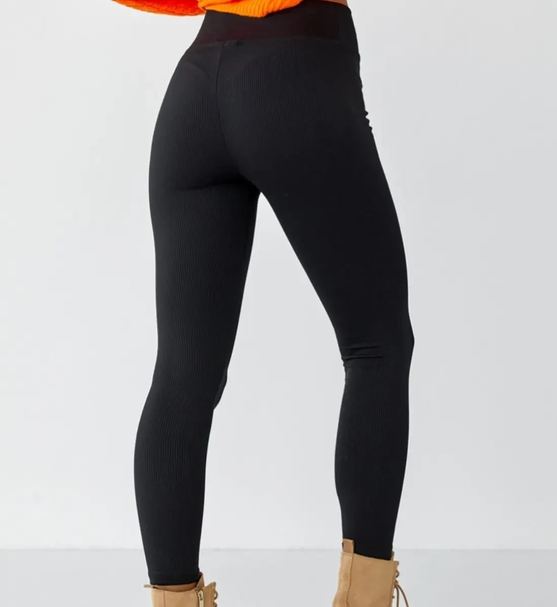 Чорні зимові лосини фліс  рубчик M, фото 1