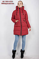 Тепла зимова жіноча куртка пуховик з капюшоном К 30-03 Марсала 48-56 рр