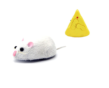 Радіокерована іграшка біла миша на пульті керування для кішок, що крутиться, інтерактивна електронна