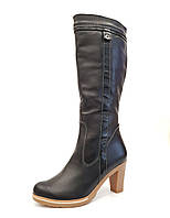 Сапоги зимние женские кожаные на высоком каблуке теплые удобные повседневные классические 40 размер Leal 2023 40р=26 см