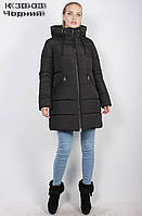 Тепла зимова жіноча куртка пуховик з капюшоном К 30-03 Чорний 48-56 рр