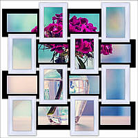Дерев'яна мультирамка на 16 фото Класика 16, чорно-біла