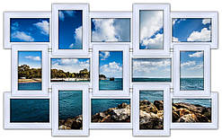 Дерев'яна мультирамка на 15 фото Історія 15, біла