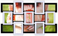 Дерев'яна мультирамка на 15 фото Історія 15, чорно-біла