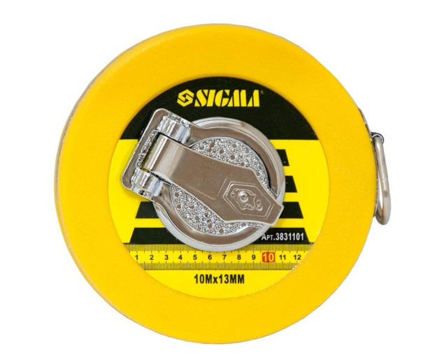 Геодезична рулетка 10 м х 13 мм, стрічка ПВХ, закритий круглий корпус Sigma 3831101