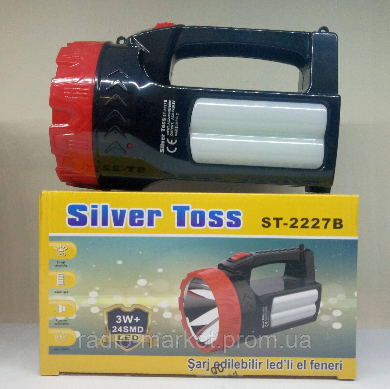 Ліхтарик Silver Toss ручниі акумуляторний LED 3W + 24SMD LED ST-2227B - фото 1 - id-p10312202