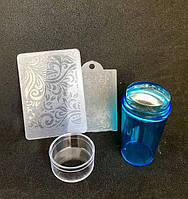 Штамп (печатка) для стемпинга зі шпателем і пластиною силіконовий широкий срібло