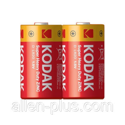 Батарейки сольові KODAK Super Heavy Duty ZINC R20P/D, 2 шт., фото 1