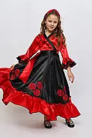 Карнавальний костюм Циганки з чорно-червоного атласу для дівчинки 3-8 років