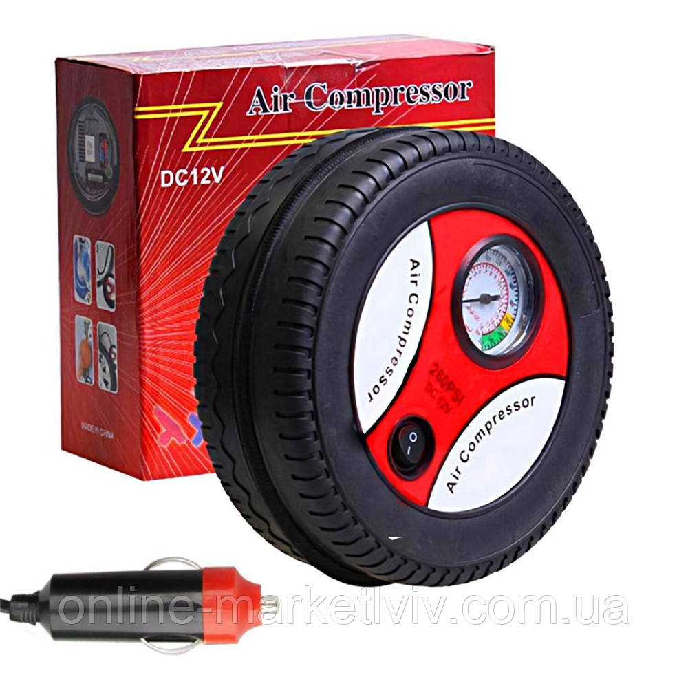Автомобільний компресор у формі колеса 12V, 260 PSI / Автокомпресор для швидкого підкачування коліс, фото 1