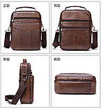 Чоловіча сумка через плече Натуральна шкіра Барсетка Чоловіча шкіряна сумка для документів планшет Коричнева, фото 2