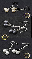 Сережки-підвіски з натуральними перлами