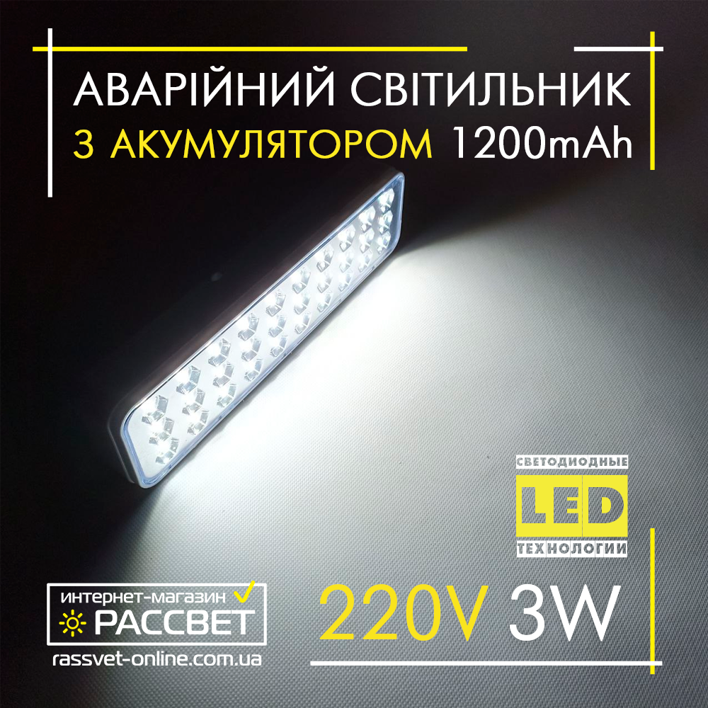 Акумуляторний LED світильник Lampada LD553 3W 30LED Omega 230V 3.7V 1200mAH Li 150Lm (аварійний) світлодіодний