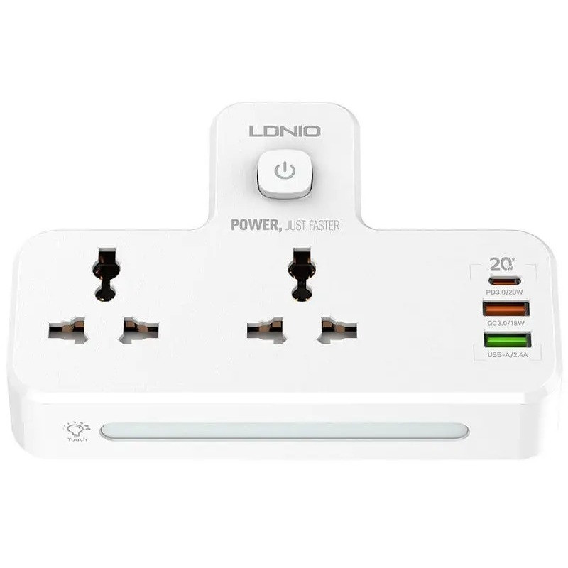 Розгалужувач мережевий LDNIO SC2311 LED лампа 2 розетки, 2USB, 1Type-C білий, фото 1