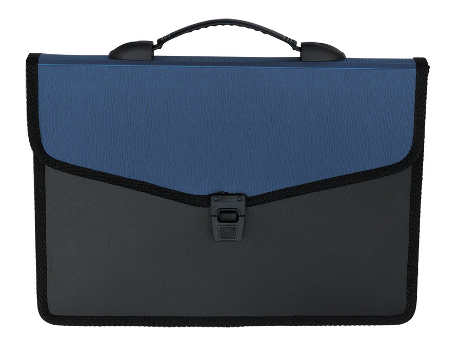 Портфель Buromax 32,5x24x3,5см 3 отд. пластиковий замок чорний синій BM.3734-02