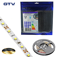 5 метрів, Світлодіодна стрічка GTV Premium 12V, SMD 2835, 60 led/m, 6W, 750Lm, 8мм, IP20, 6500K Білий холодний колір світла
