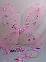 Набор новогодние крылья бабочки розовые с обручем и волшебной палочкой 1 набор