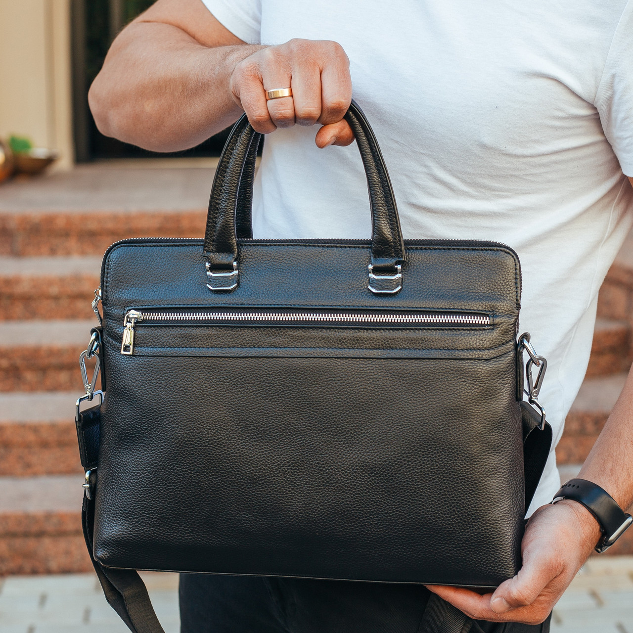 Чоловіча ділова сумка-портфель шкіряний Tiding Bag N9907 Чорна, фото 1