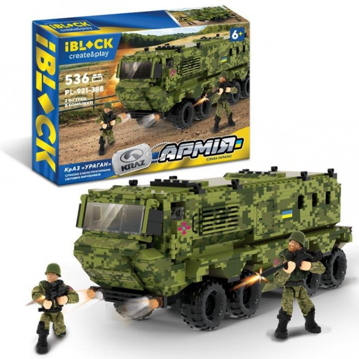 Конструктор IBLOCK арт. PL-921-388 (12шт)  АРМІЯ КрАЗ "УРАГАН", 536дет.,інструккція на укр мові,