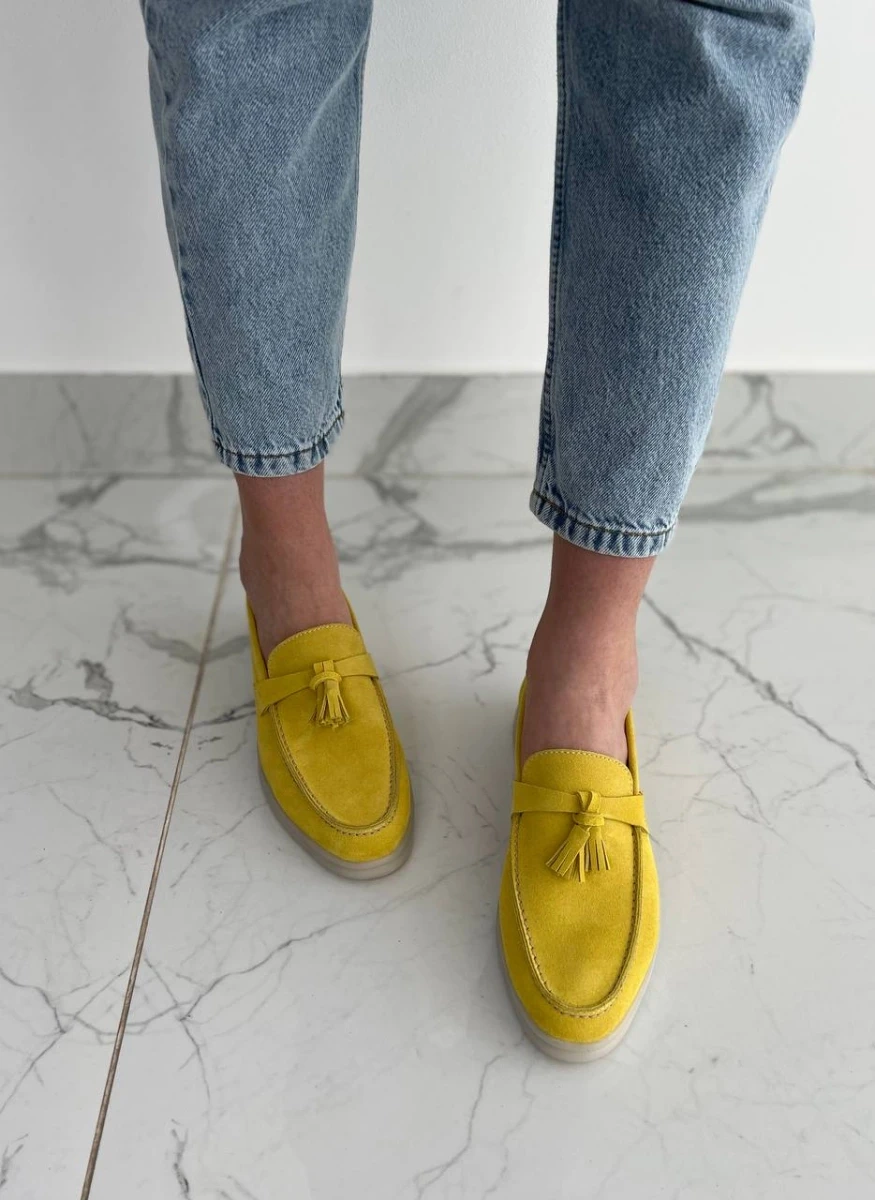 Жіночі демісезонні лофери ShoesBand Жовті натуральні замшеві на вузьку/середню стопу всередині екокожа 40 (26 см) (S85261-2)