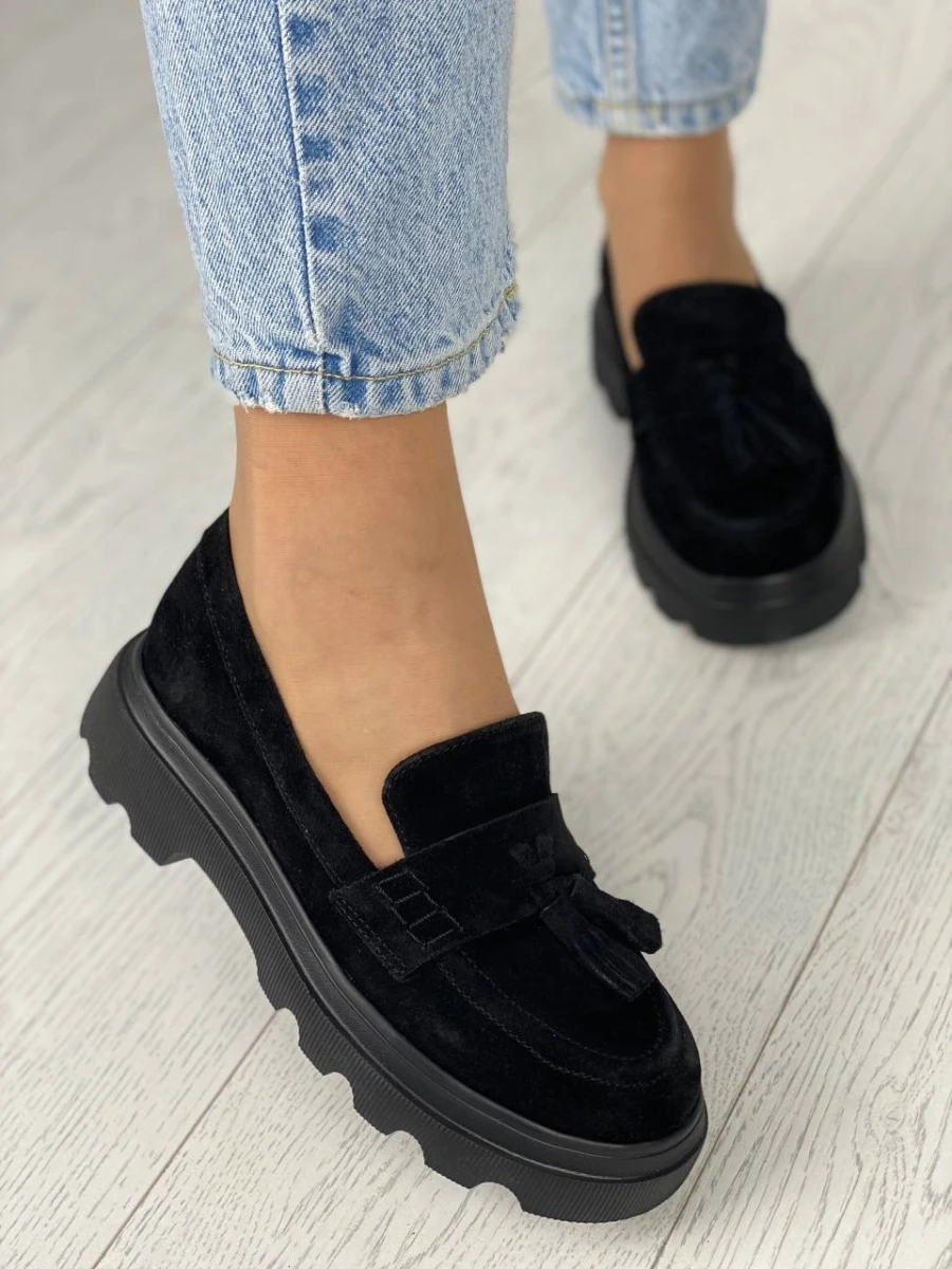Жіночі демісезонні лофери ShoesBand Чорні натуральні замшеві всередині шкірпідкладка 41 (26 см) (S39101-1)