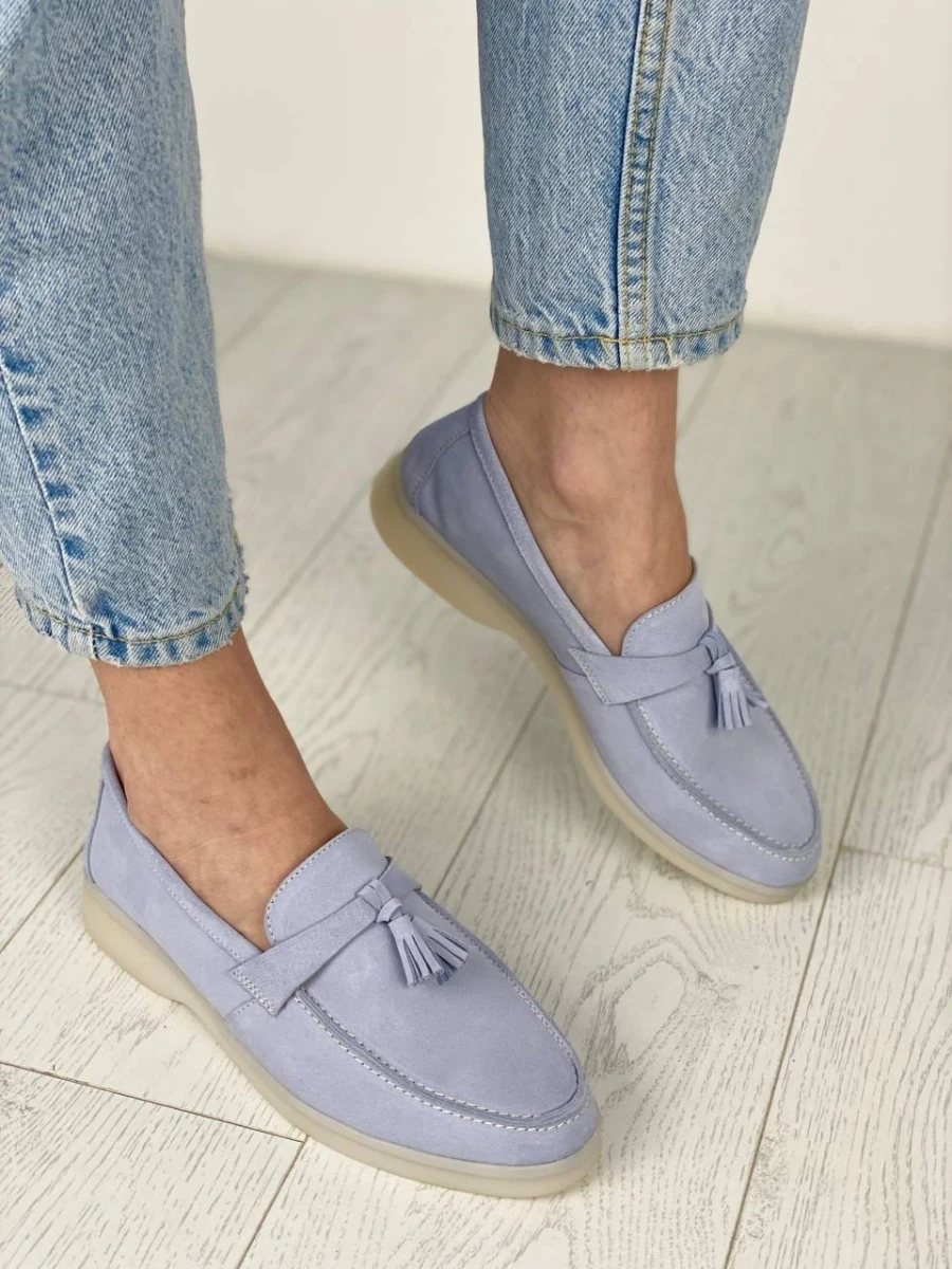 Жіночі демісезонні лофери ShoesBand Світло-фіолетові натуральні замшеві на вузьку/середню стопу всередині, фото 1