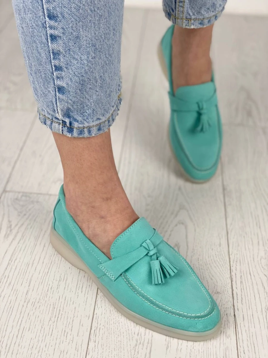 Жіночі демісезонні лофери ShoesBand М'ятні натуральні замшеві на вузьку/середню стопу всередині екошкіра 40 (26
