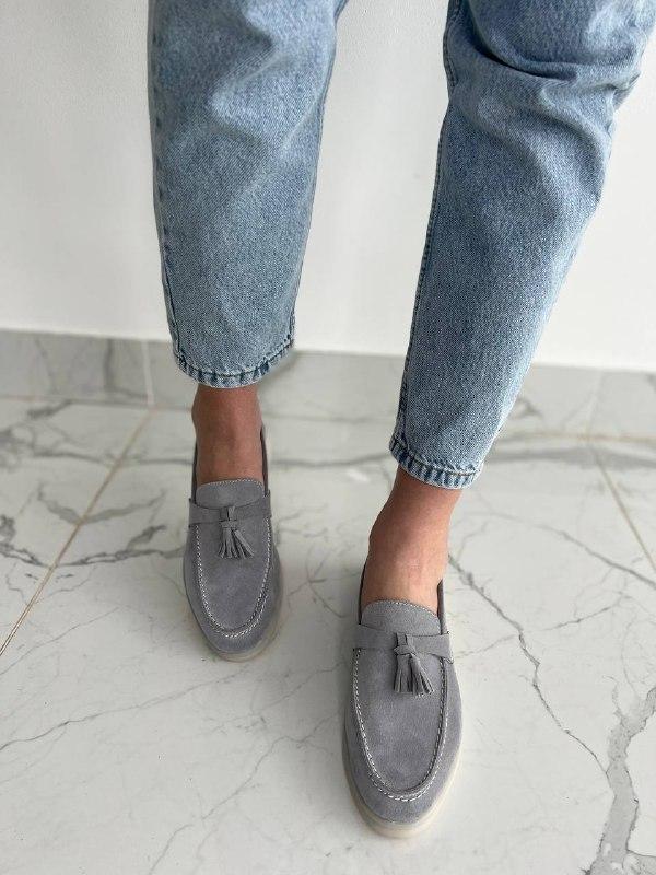 Жіночі демісезонні лофери ShoesBand Сірі натуральні замшеві на вузьку/середню стопу всередині екокожа 40 (26 см) (S85261-8), фото 1