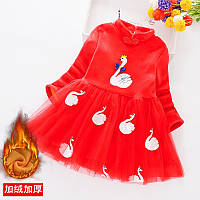 Тепле червоне ошатне плаття для дівчинки 1-5 років, розміри 90,100,130