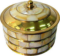 Шкатулка бронзовая с перламутром (d-7,h-7 см)