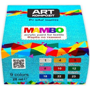 Фарба для тканини Art Kompozit Mambo набір 9 кв. по 20 мл. 520562