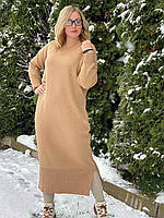 Женское длинное трикотажное платье с вырезом (oversize 48/56)