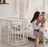 Ліжко дитяче овальне 8 в 1 Кузя Smart Bed колеса+маятник+матрац КПК біле