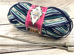 Пряжа Alize Superwash comfort socks. 100 г. 420 м. Колір — меланж 7708 білий, блакитний, зелений, синій