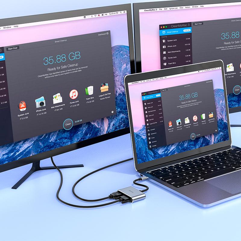 Перехідник Hoco HB29 Easy-lead Type-C на HDMI/VGA Metal Gray/Сірий, фото 10