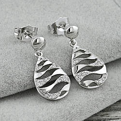 Сережки підвіски 38229 розмір 22х12 мм білі фіаніти вага 2.6 г позолота Біле Золото