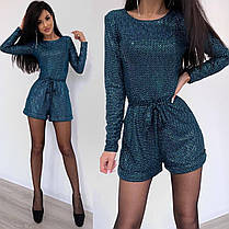 Ошатний комбінезон з шортами та поясом блискітки, фото 2