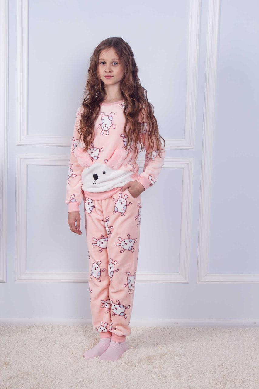 Комплект дитячий піжама зі штанами бамбук на дівчинку з принтом зайця Sofi Soft 10823 8 років (персиковий)