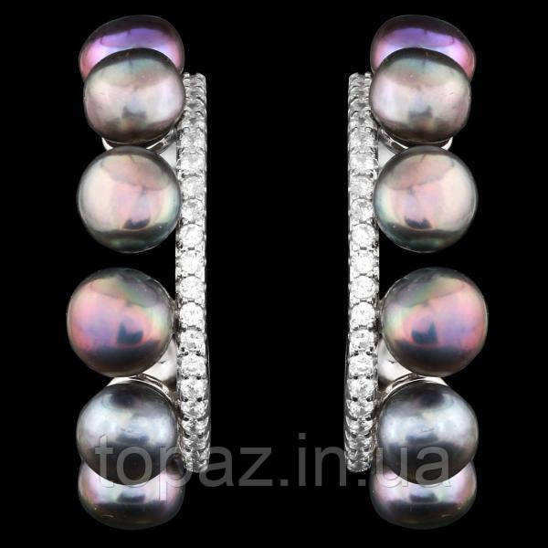 Сережки срібні 925 натуральні таітянські чоні перли, цирконій.