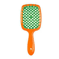 Janeke Продувная широкая расческа для укладки волос и сушки феном Superbrush Plus (оранжевая с зелеными зубчиками)
