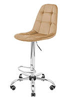 Мягкий комфортный барный стул на колёсиках Сплит Ю Ролл ножка DL ТМ Richman