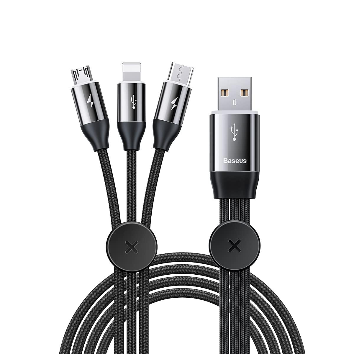 Кабель 3в1 MicroUSB+Lightning+Type-C Baseus 3.5A Car Co-sharing 1м (чорний)