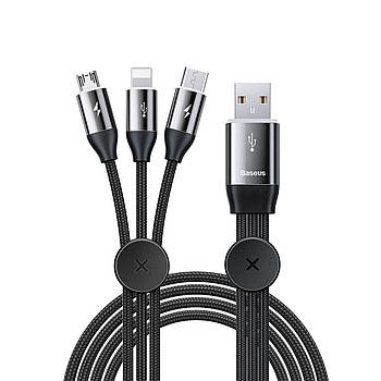 Кабель 3в1 MicroUSB+Lightning+Type-C Baseus 3.5A Car Co-sharing 1м (чорний)