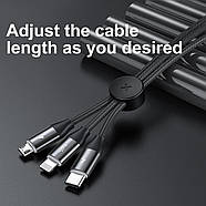 Кабель 3в1 MicroUSB+Lightning+Type-C Baseus 3.5A Car Co-sharing 1м (чорний), фото 6