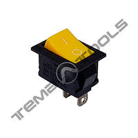 Переключатель клавишный КП-5 220В желтый, черный корпус, 2 контакта, ON-OFF с фиксацией