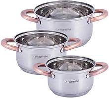 Набір 3 каструлі Kamille Catalin 1 л, 1.5 л, 2 л із неіржавкої сталі з мірною шкалою