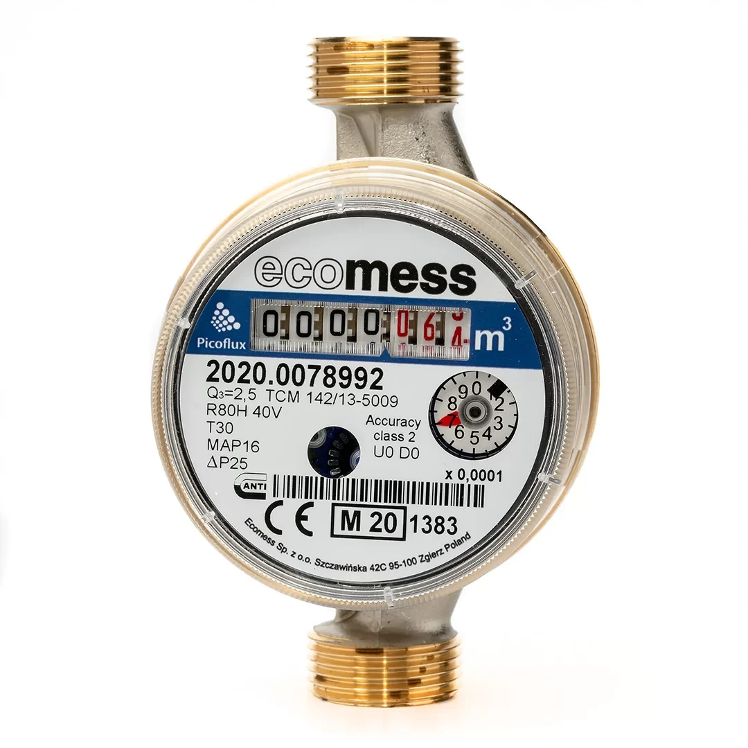 Лічильник води Picoflux ECOMESS 1/2" (Poland) 0.45, Крильчатий, Холодна, 24, Одноканальний, 90.0, 50.0, 16.0,, фото 1