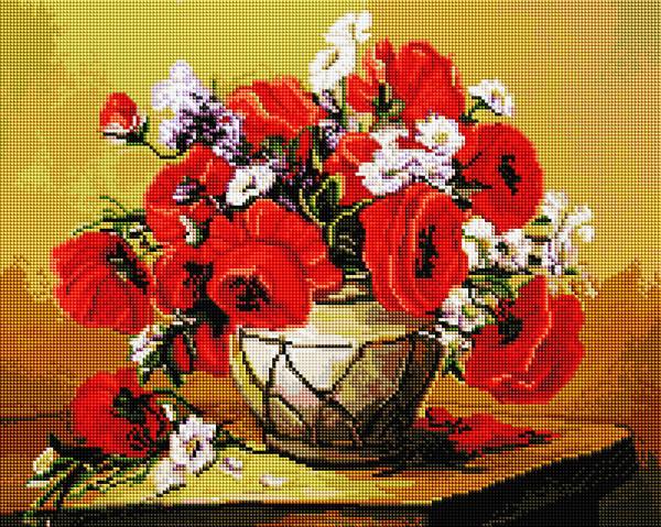 Картина стразами ColorArt Букет маків (CLR-SP057) 40 х 50 см (Без підрамника), фото 1