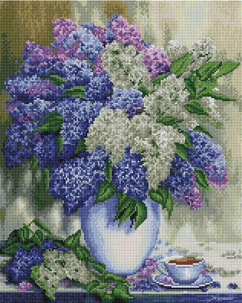 Картина стразами ColorArt Бузок у вазі (CLR-PSP075) 40 х 50 см (На підрамнику)