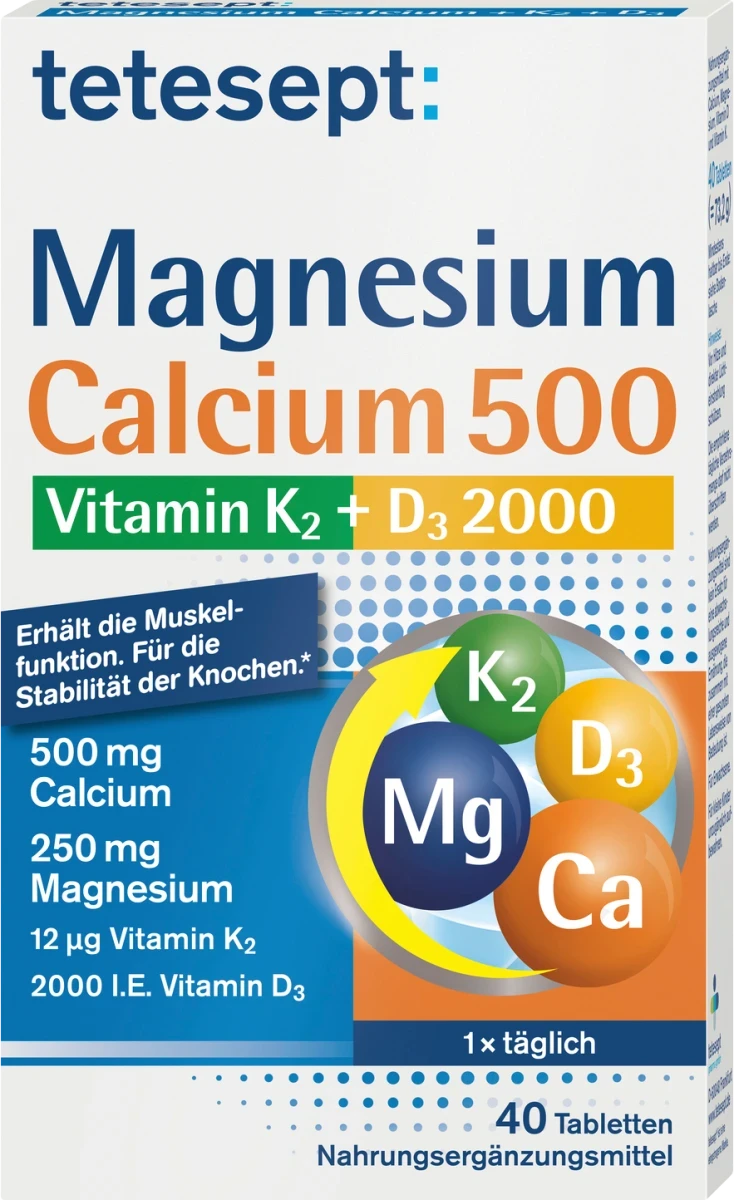 Біологічно активна добавка tetesept Magnesium Calcium K + D, 40 шт